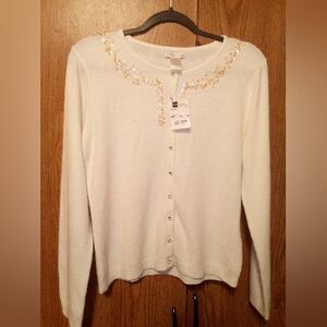 Elegant Cream Cardigan with Embellishments Size Medium